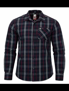 Metal Mulisha Plaid Button Front Shirt Black Red White Size M